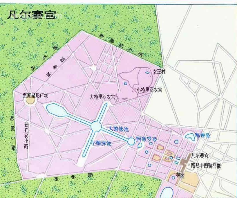 凡尔赛宫平面示意地图.,法国地图高清中文版