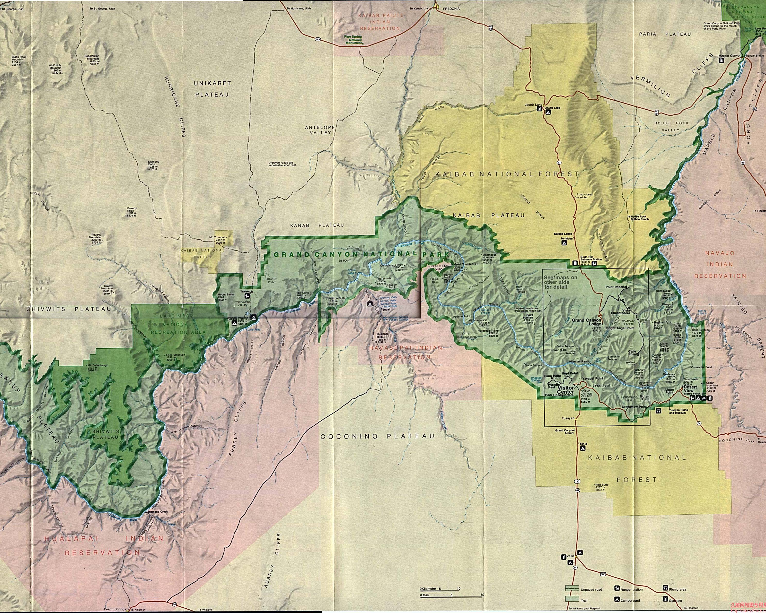 美国Arizona州大峡谷公园地形图