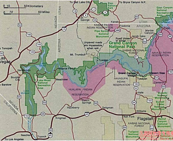 美国Arizona州大峡谷公园交通图