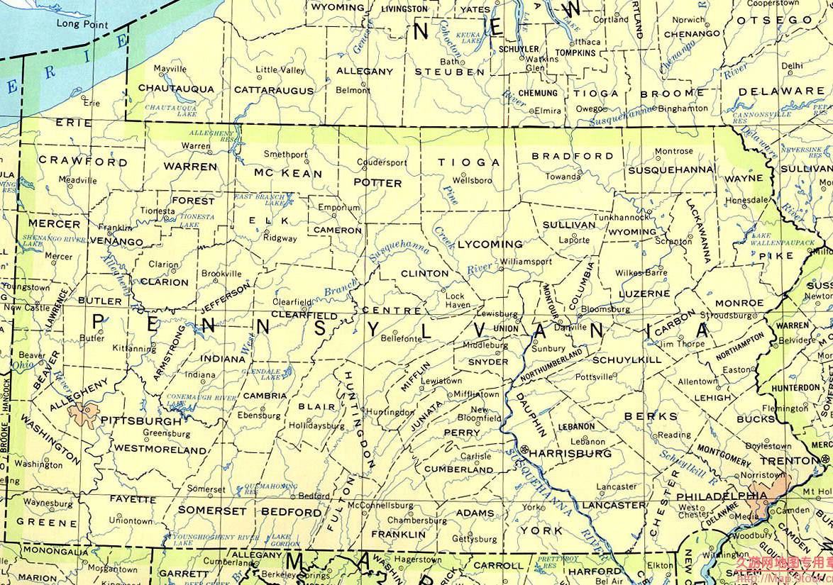 美国Pennsylvania州政区图,美国地图高清中文版