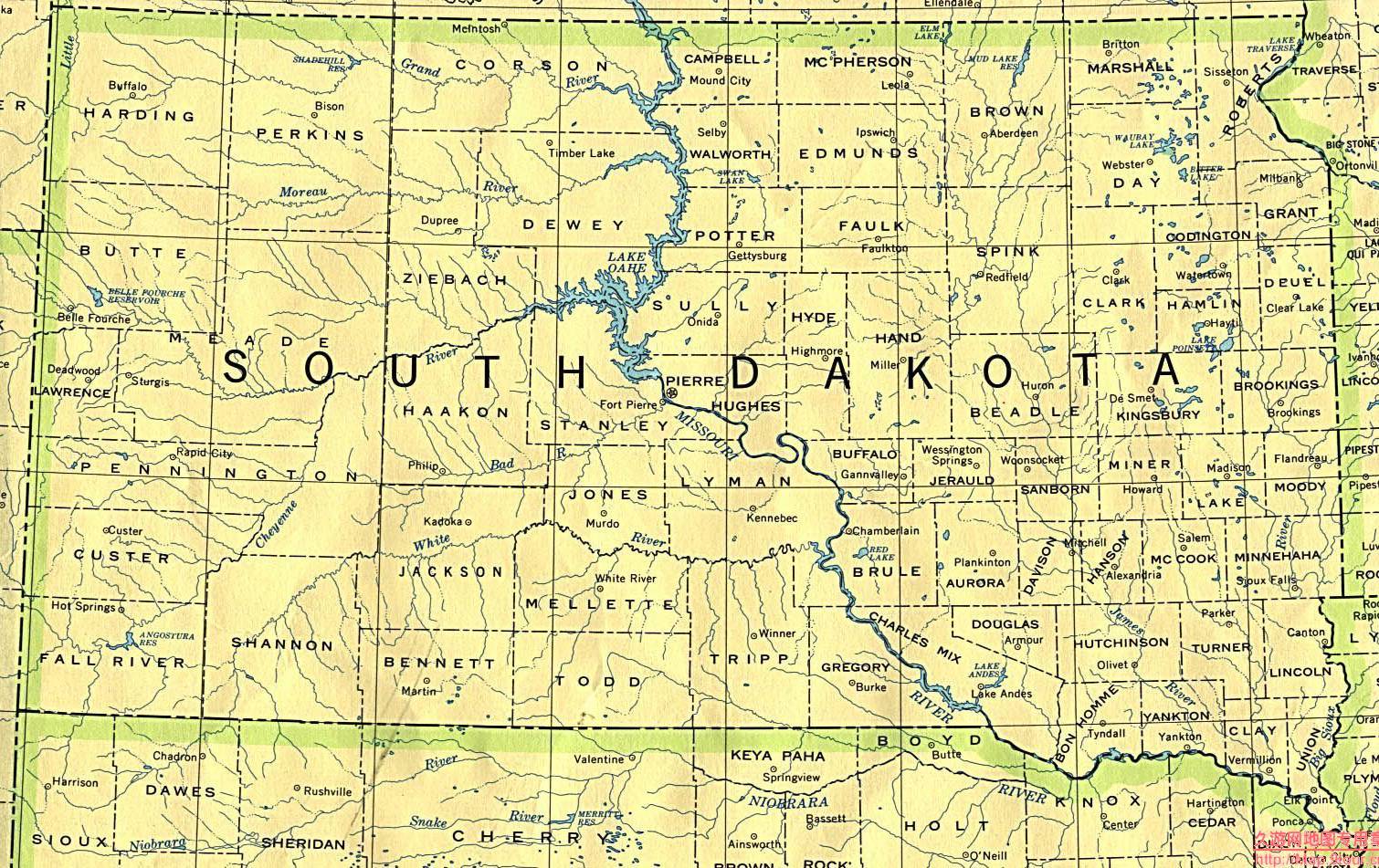 美国South Dakota州政区图,美国地图高清中文版