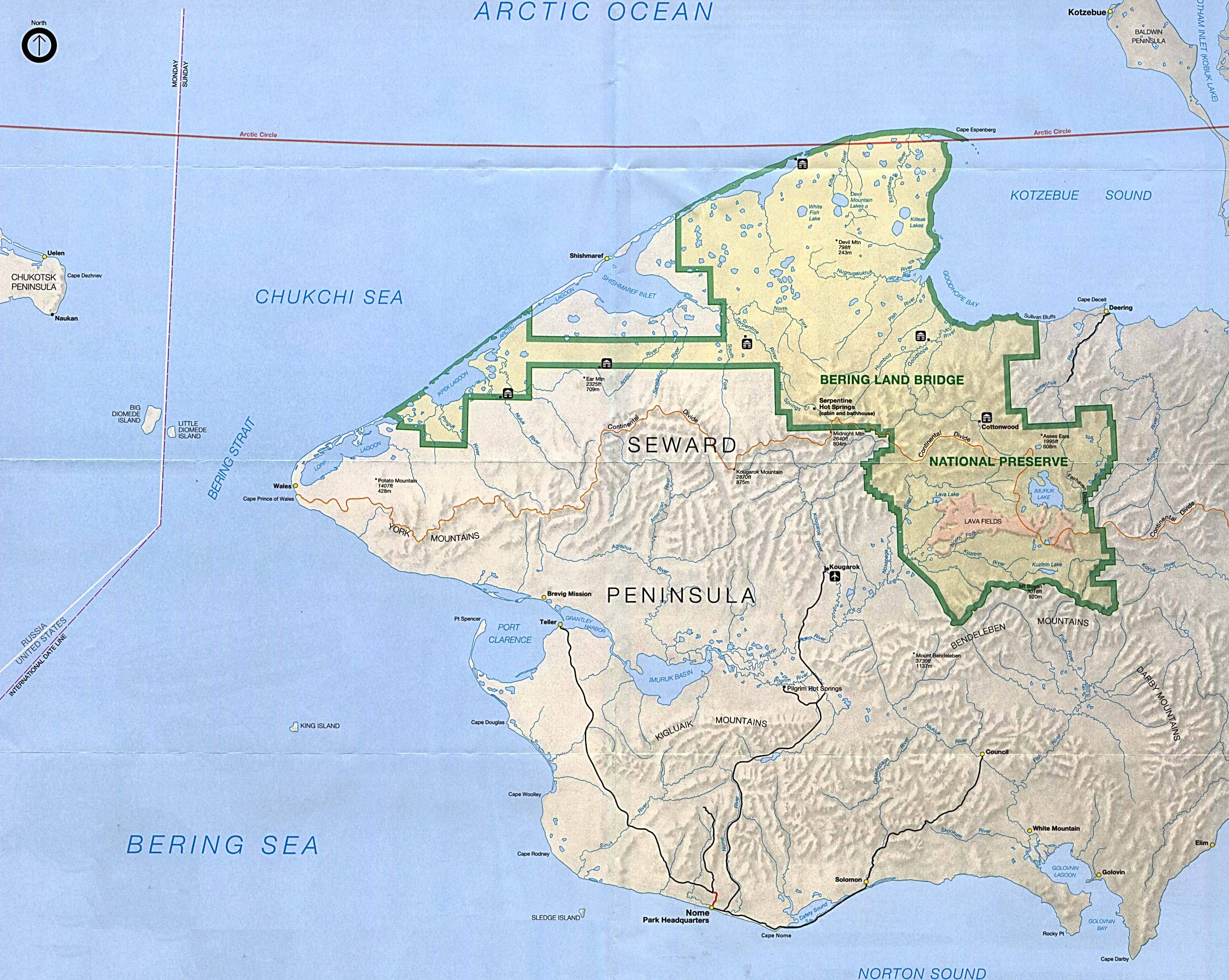 BeringLandBridgeNationalPreserve地图,美国地图高清中文版