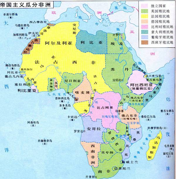 帝国主义瓜分非洲地图,高清中文版